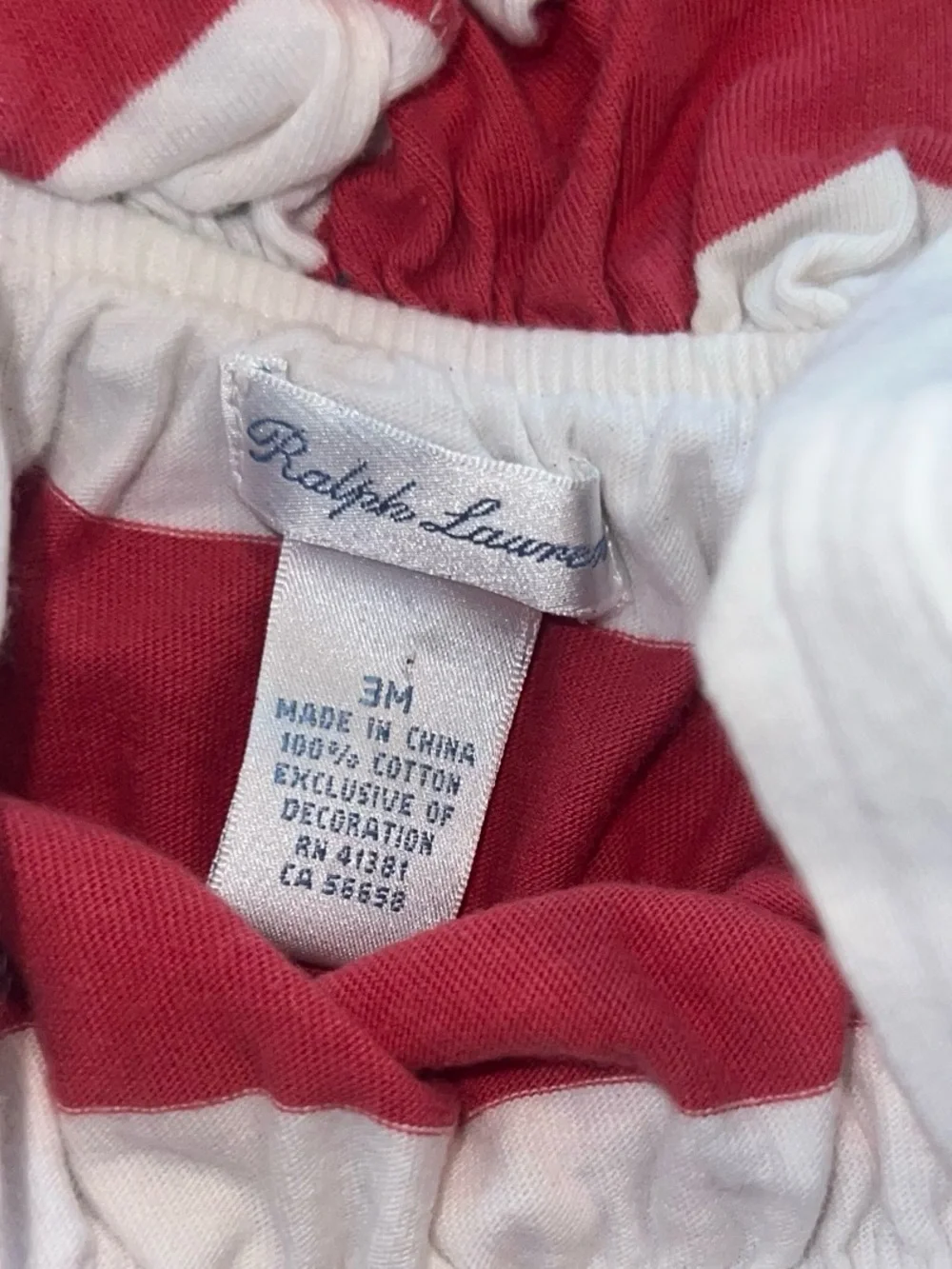 Ralph Lauren Red and White Striped Infant Romper